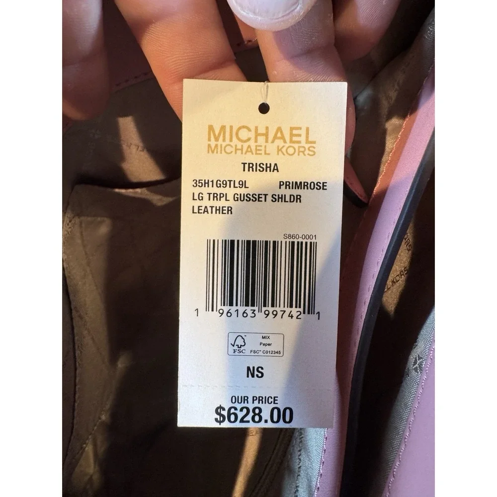 Authentic New Michael Kors Large Leather Trisha Shoulder Gusset Handbag Primrose